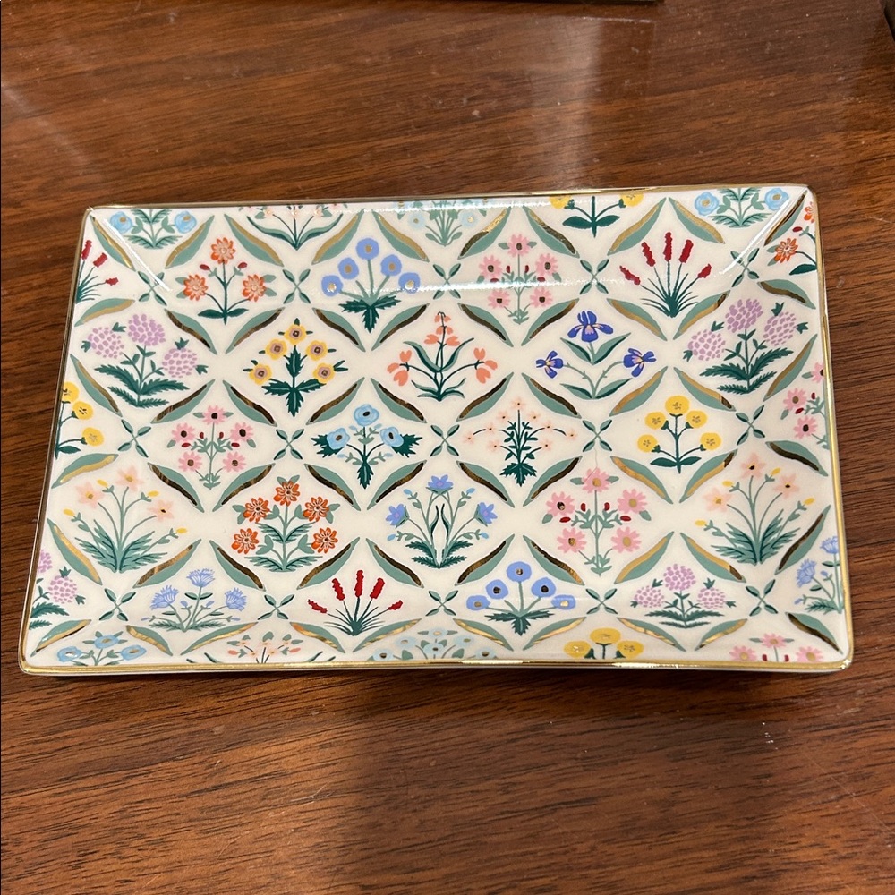 Rifle Paper Co. Elegant floral gold rimmed tray.  Soap dish or trinket dish.